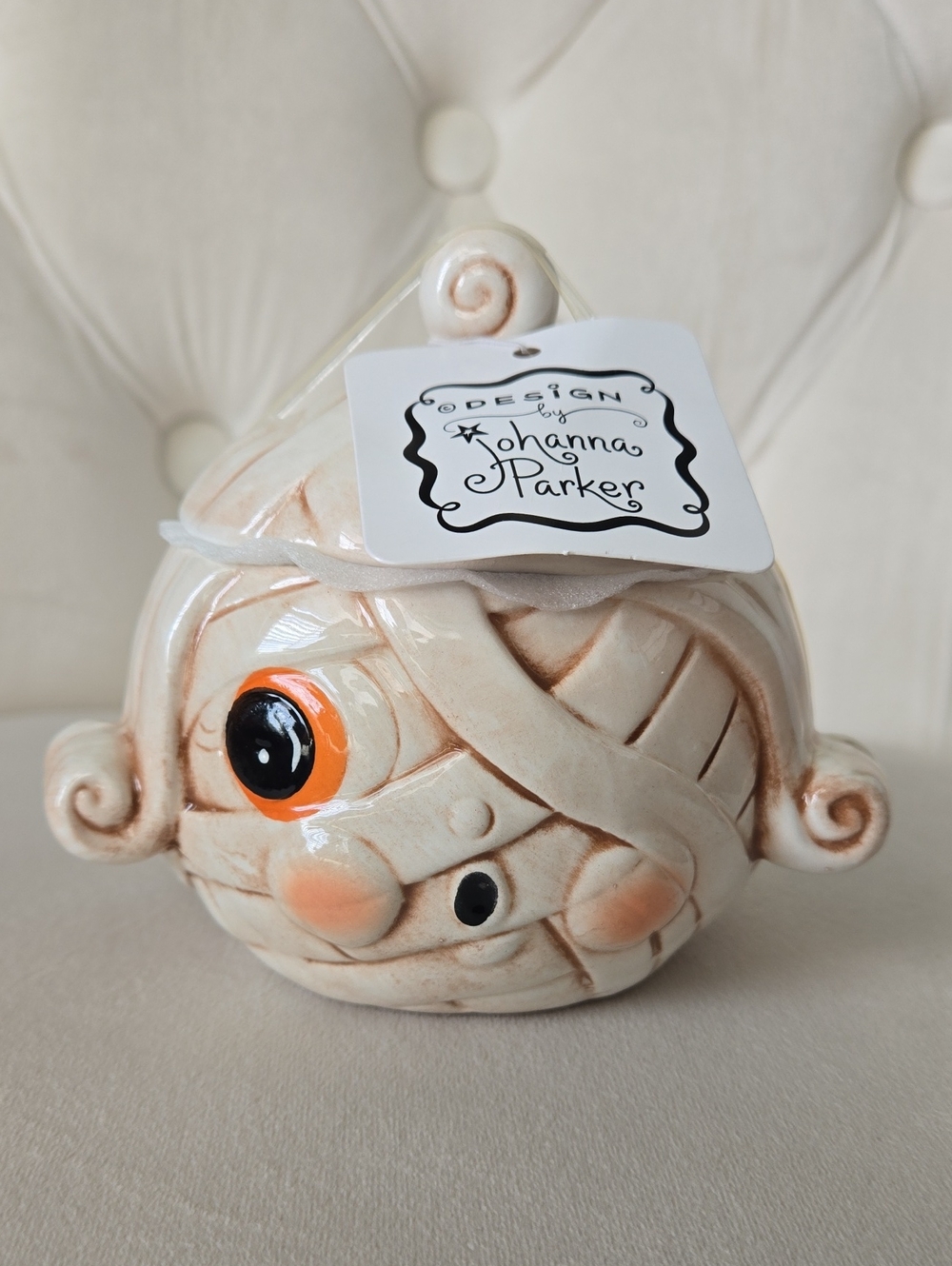 Johanna Parker Beige Ceramic Mummy Accent - Whimsical Halloween Decor